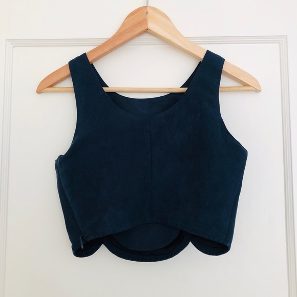 Hollister Navy Suede Scalloped Crop Top - Picture 2 of 7